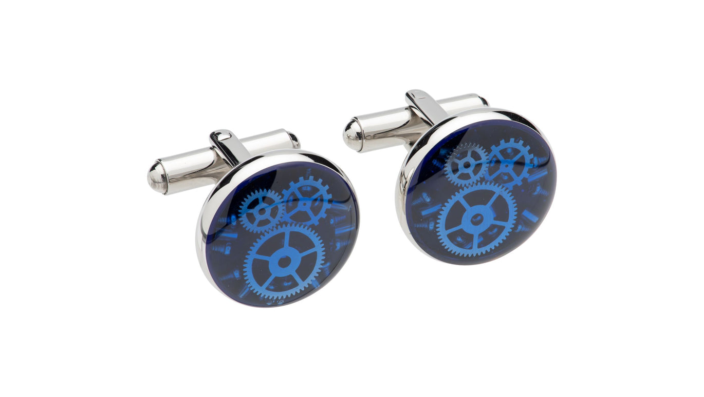 Unique & Co Steel and Blue Cogs Cufflinks