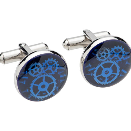 Unique & Co Steel and Blue Cogs Cufflinks