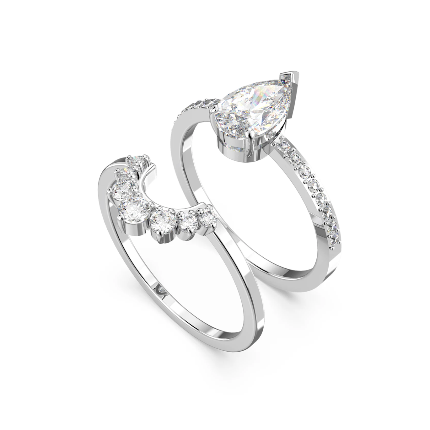 Swarovski Attract Pear Ring set White Rhodium Plated NEW