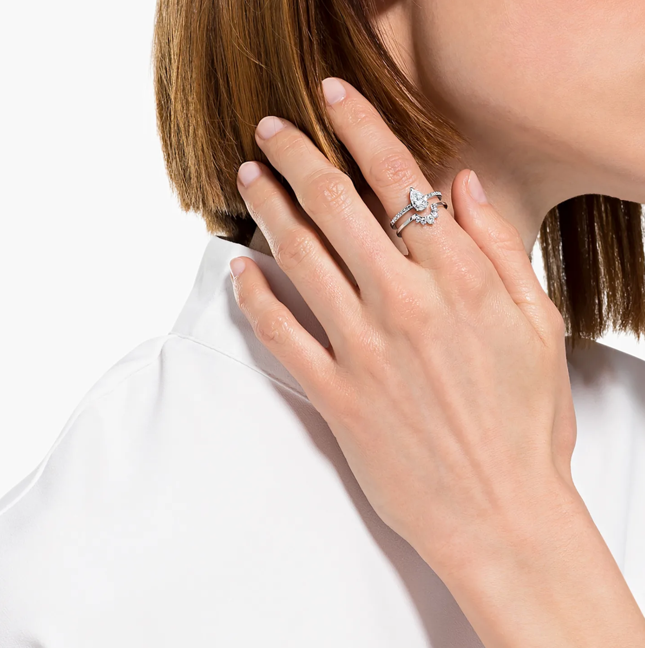 Swarovski Attract Pear Ring set White Rhodium Plated NEW