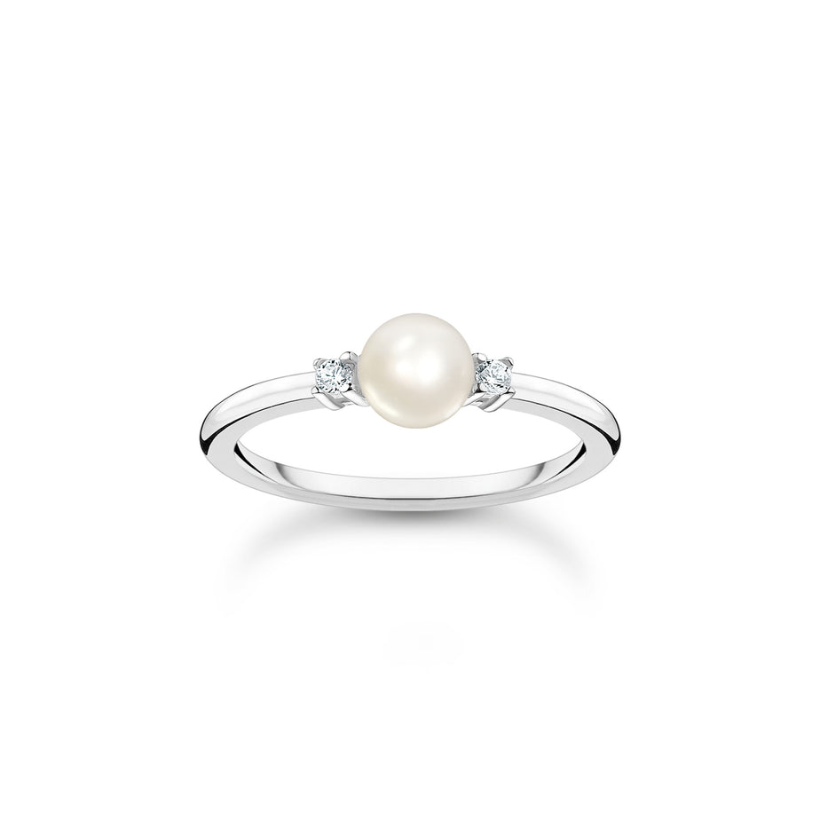 Thomas Sabo Silver Pearl Ring With White Stones