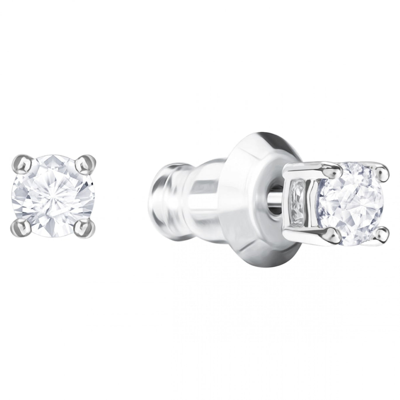 Swarovski Attract Round Pierced Earrings, White, Rhodium Plated