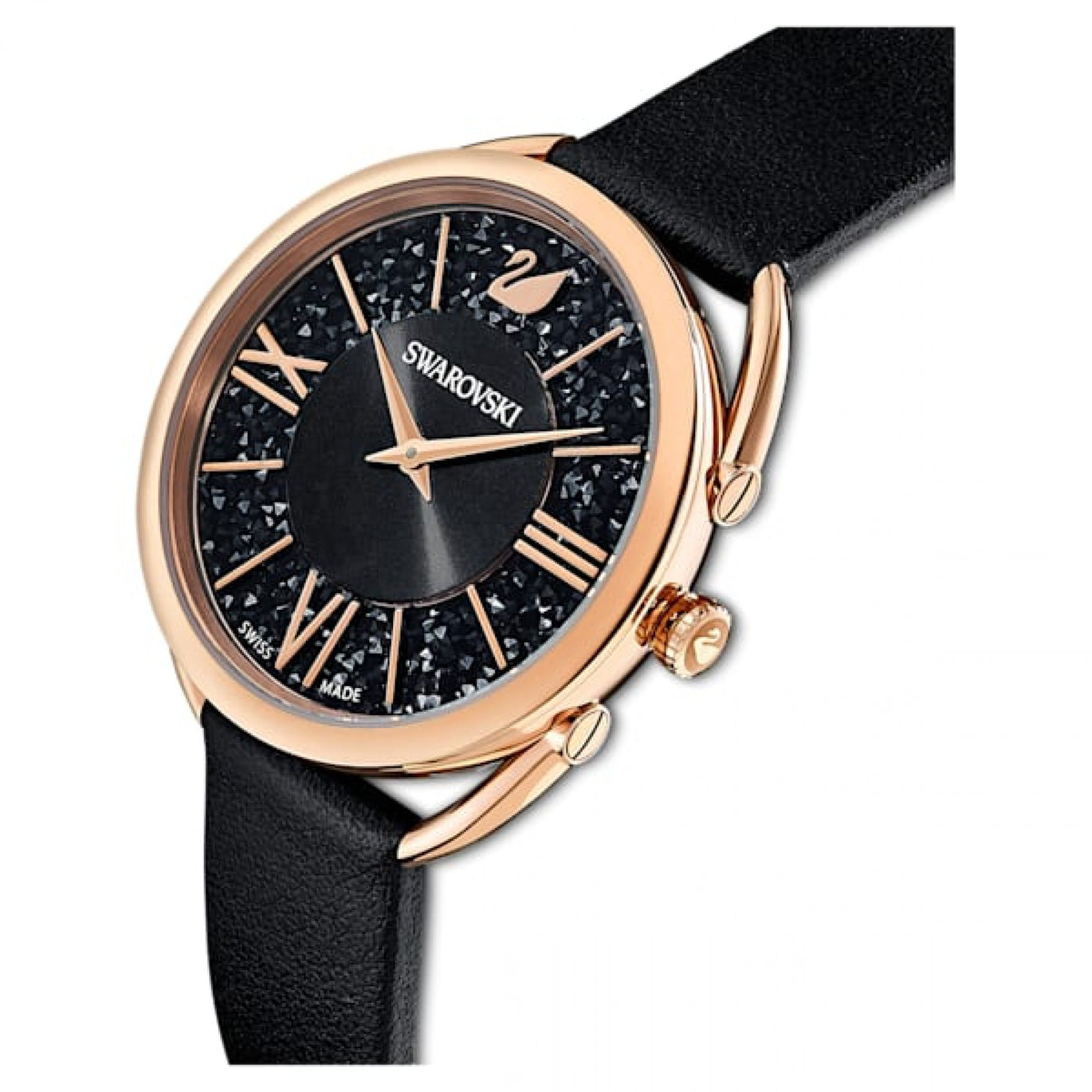 Swarovski Crystalline Glam Watch, Rose Gold Tone, Black Leather Strap