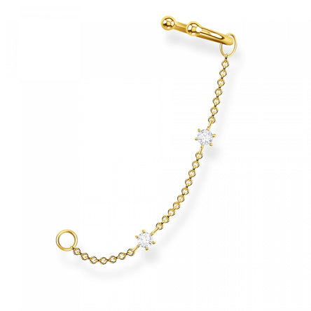 Thomas Sabo Single Ear Cuff White Stones with Anchor Chain Yellow Gold