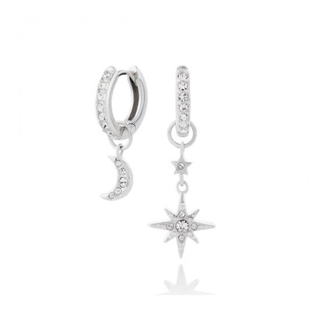 Olivia Burton Moon & Star Silver Huggie Hoops