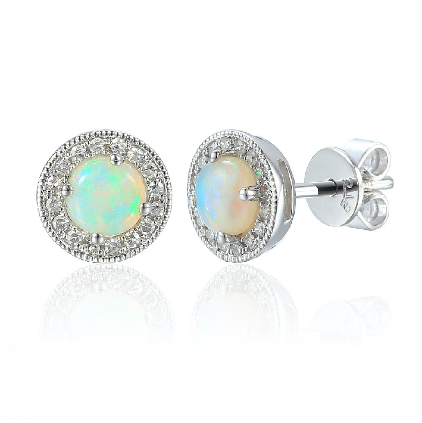 9ct White Gold Opal & Diamond Earrings