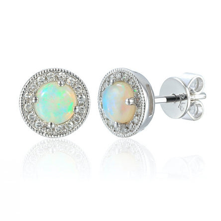 9ct White Gold Opal & Diamond Earrings