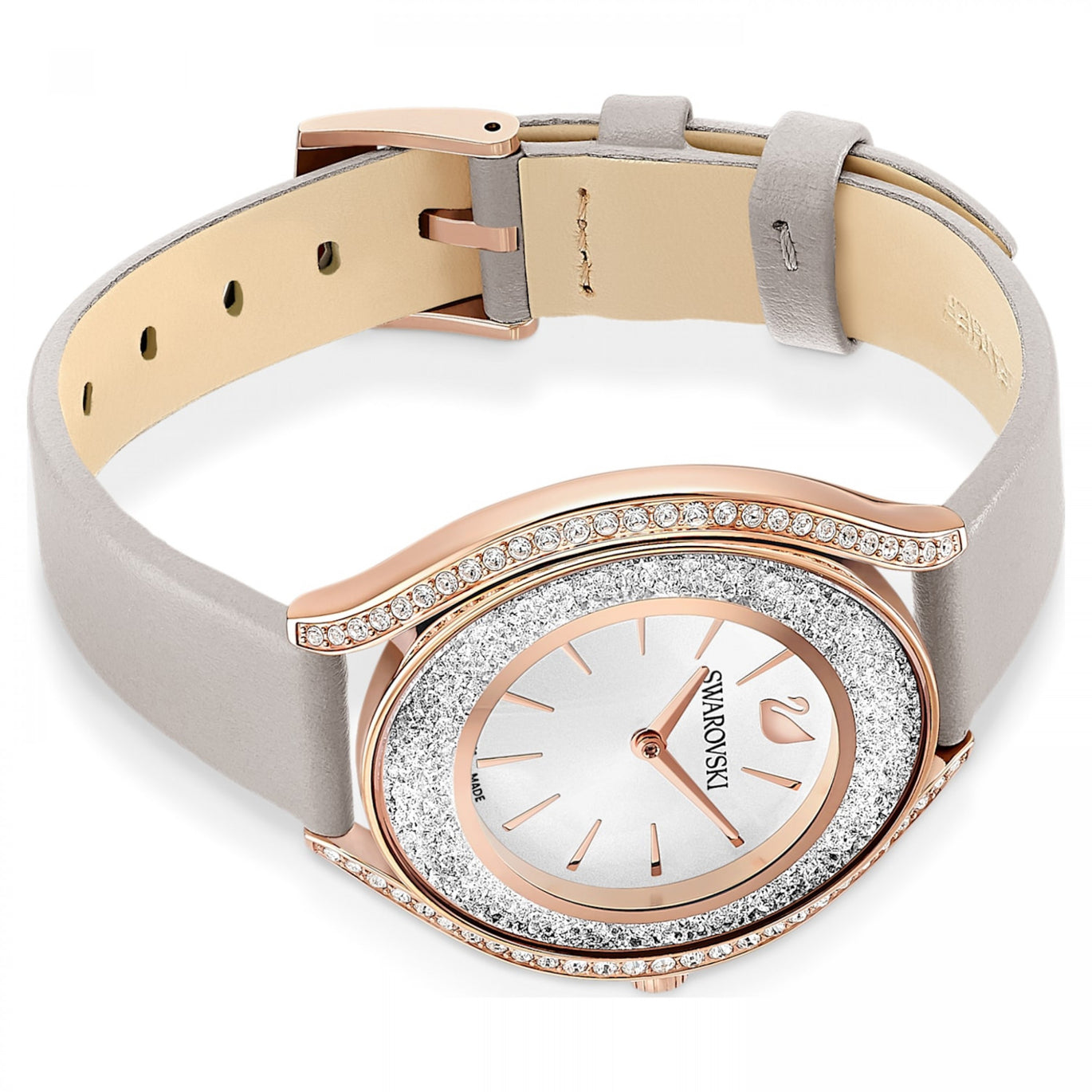 Swarovski Crystalline Aura Watch, Rose-Gold Tone, Grey Leather Strap