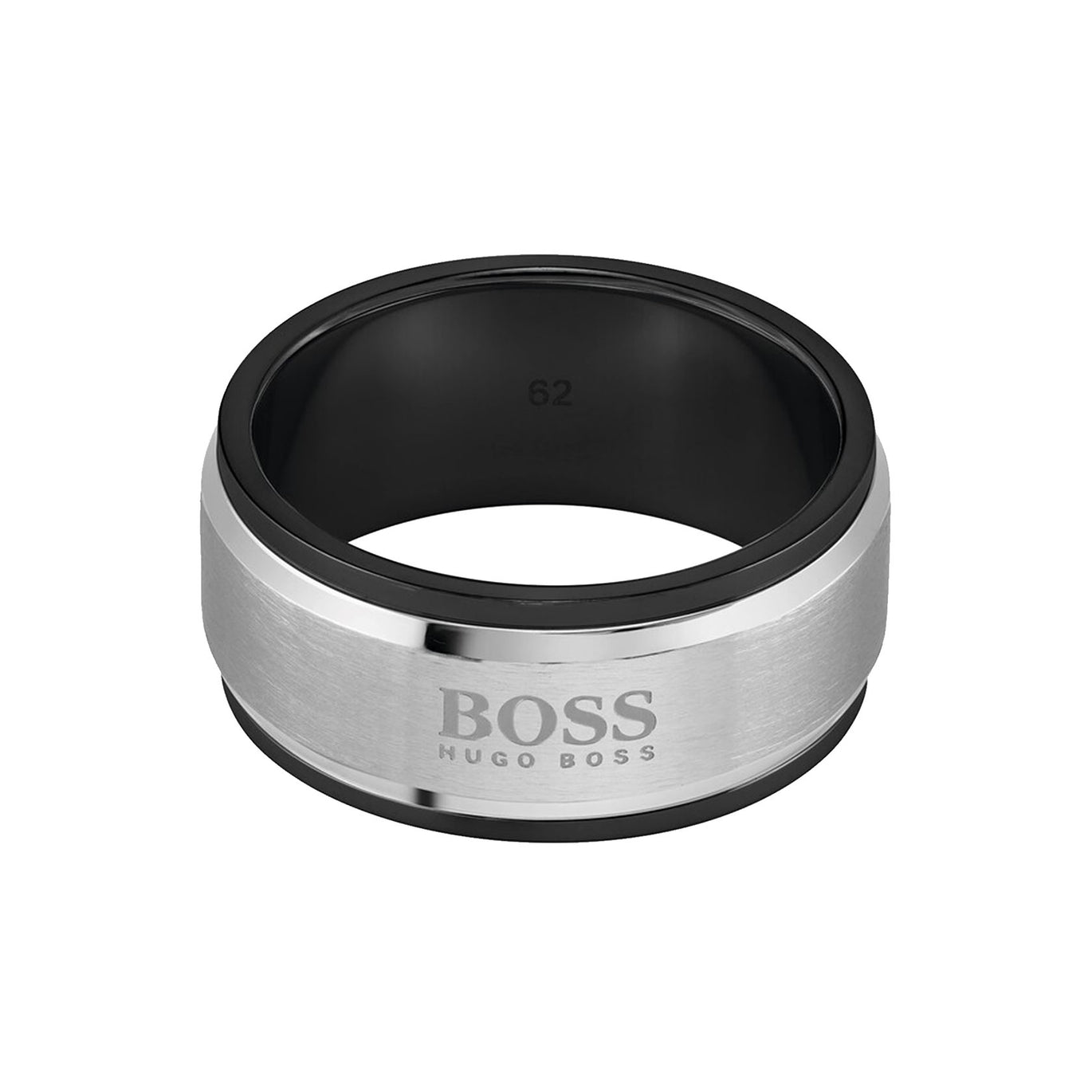 Boss Mens ID Steel Ring with Black
