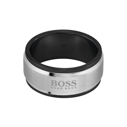 Boss Mens ID Steel Ring with Black