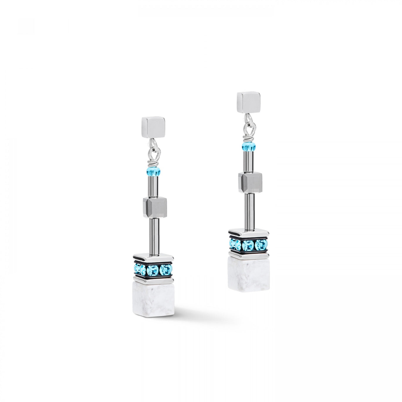 Coeur De Lion GeoCUBE® medium aqua-white earrings