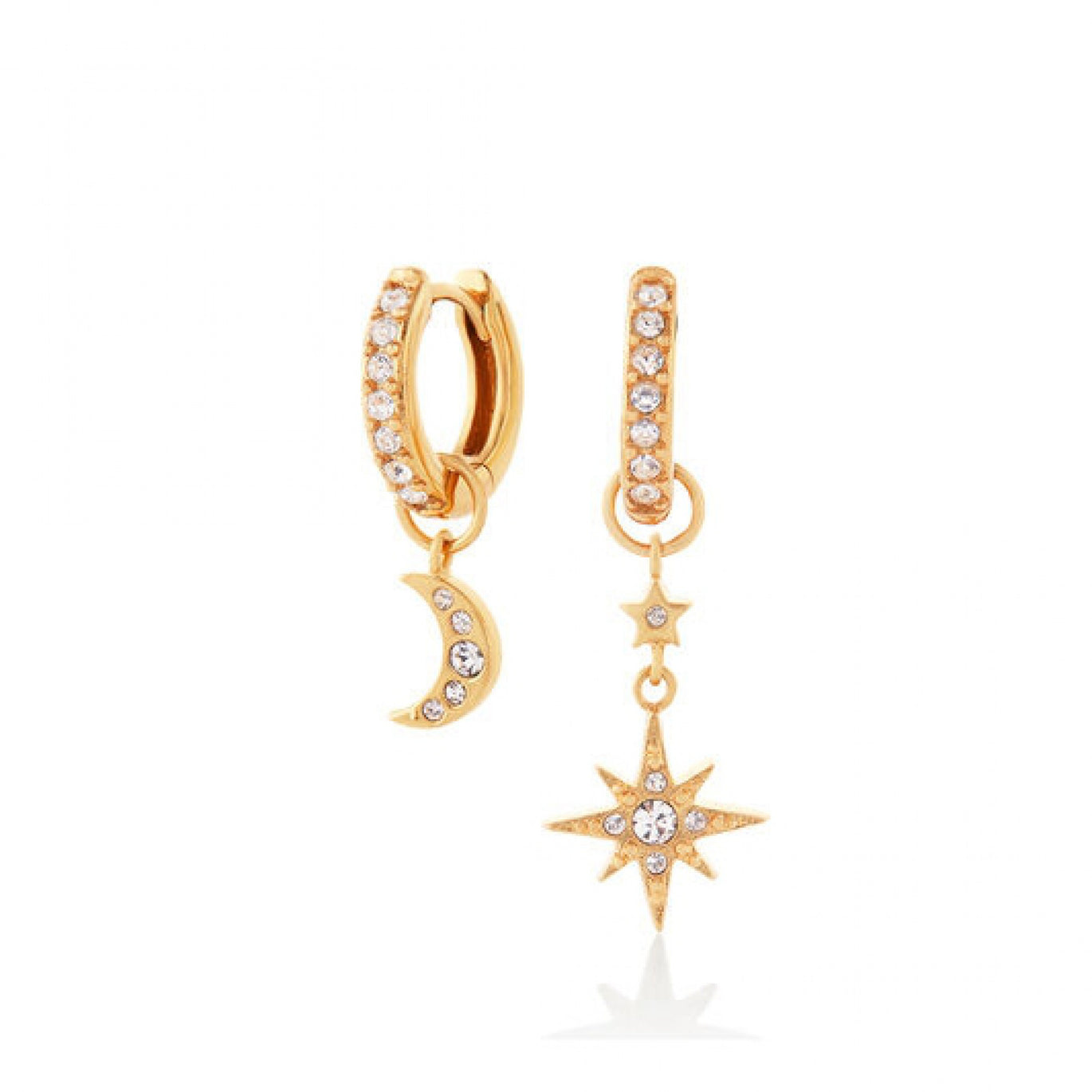 Olivia Burton Yellow Gold Moon & Star Silver Huggie Hoops