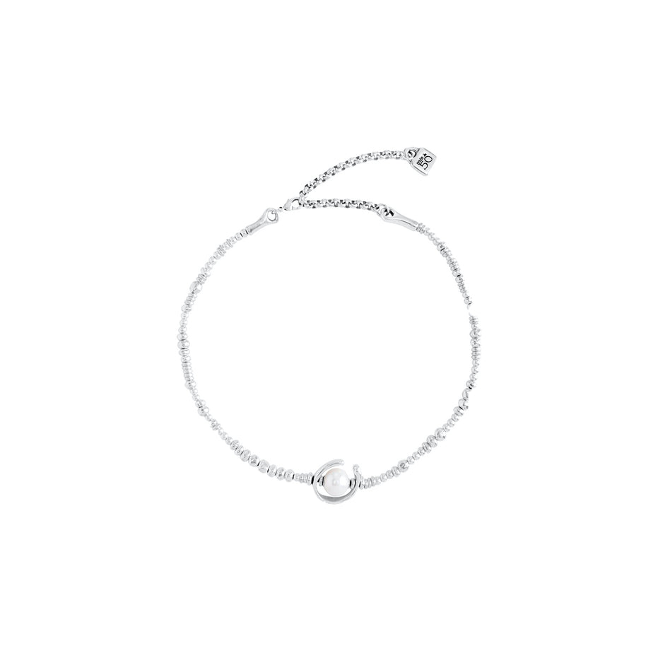 UNO de 50 Silver-plated leather necklace with pearl