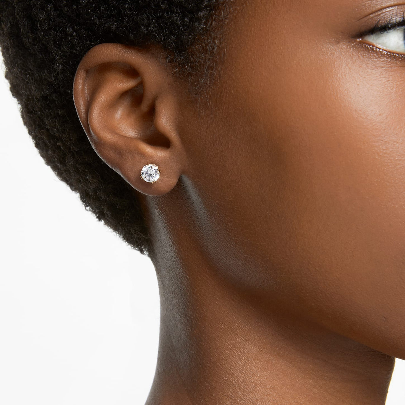 Swarovski Stilla stud earrings Round cut, White, Gold-tone plated