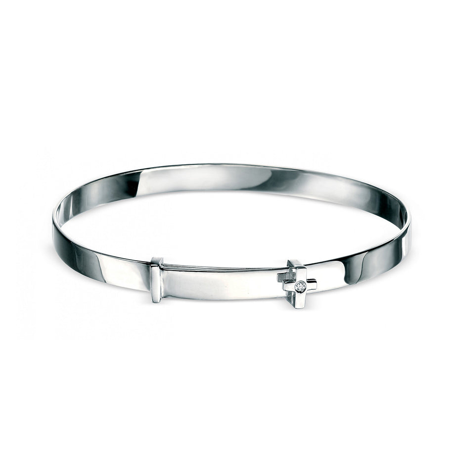 D For Diamond Silver Cross Baby Bangle