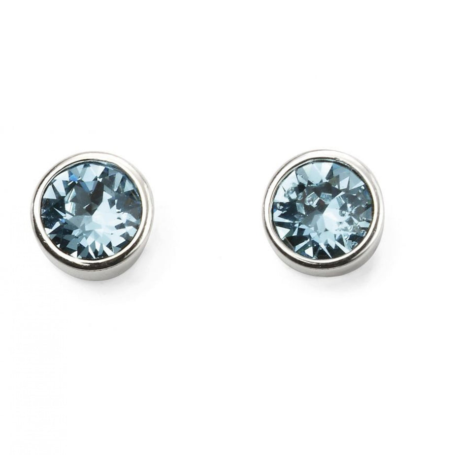 March Birthstone Aquamarine Crystal Stud Earrings