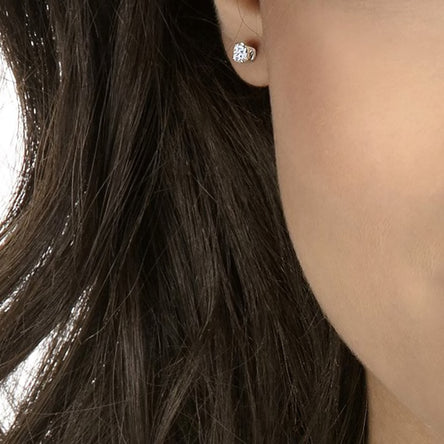 Swarovski Attract Round Pierced Earrings, White, Rhodium Plated