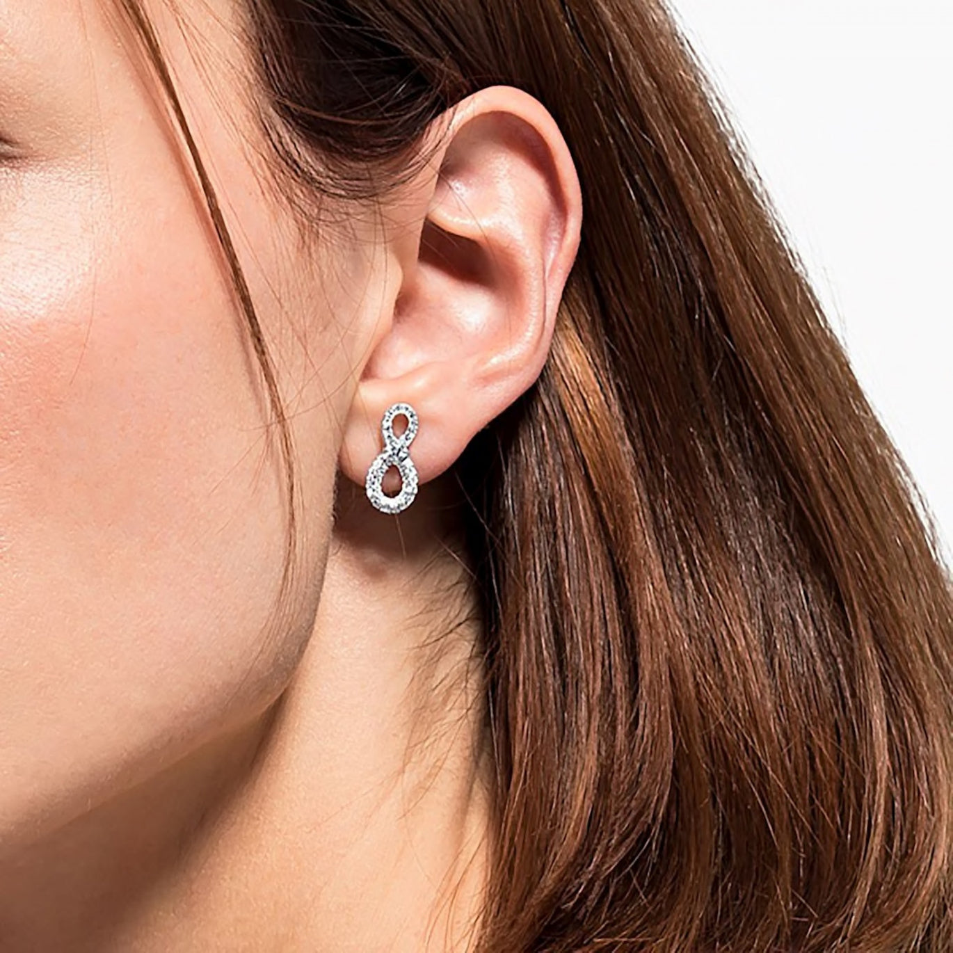 Swarovski Infinity Mini Pierced Earrings, White, Rhodium Plated