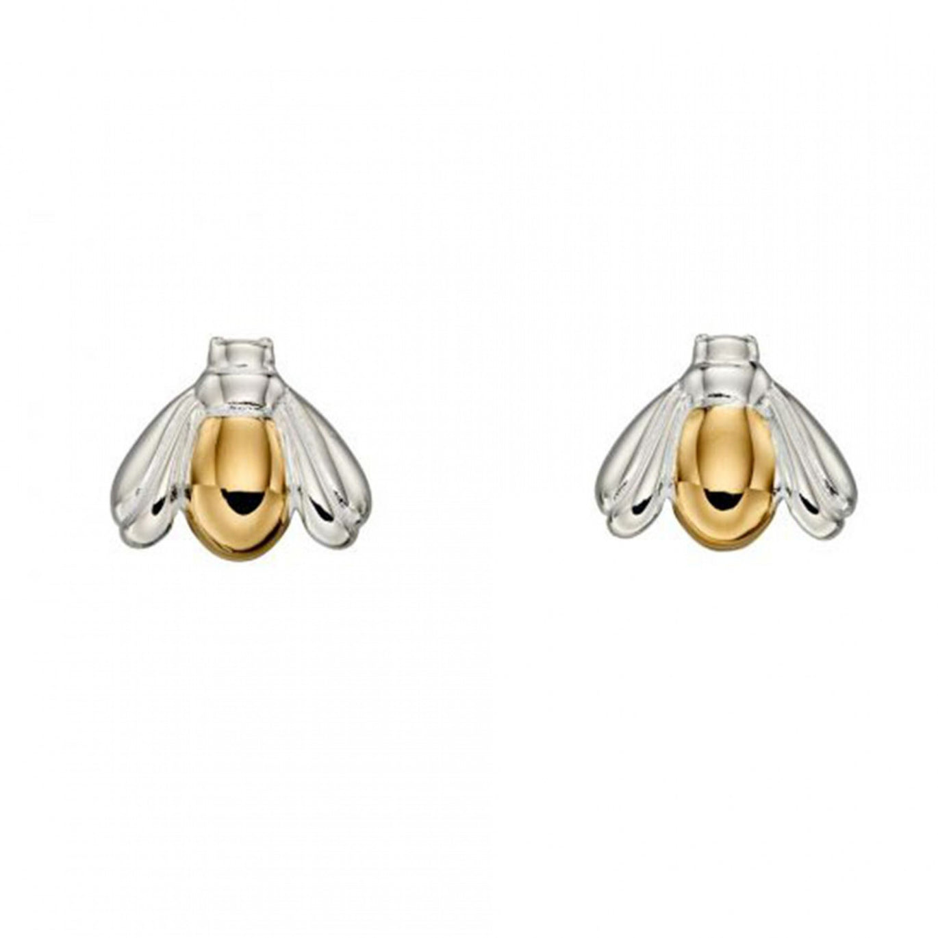 Silver And Yellow Gold Bee Stud Earrings