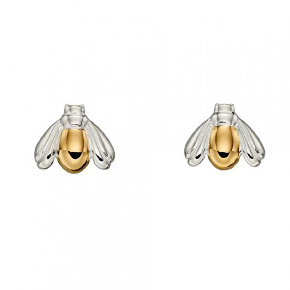 Silver And Yellow Gold Bee Stud Earrings