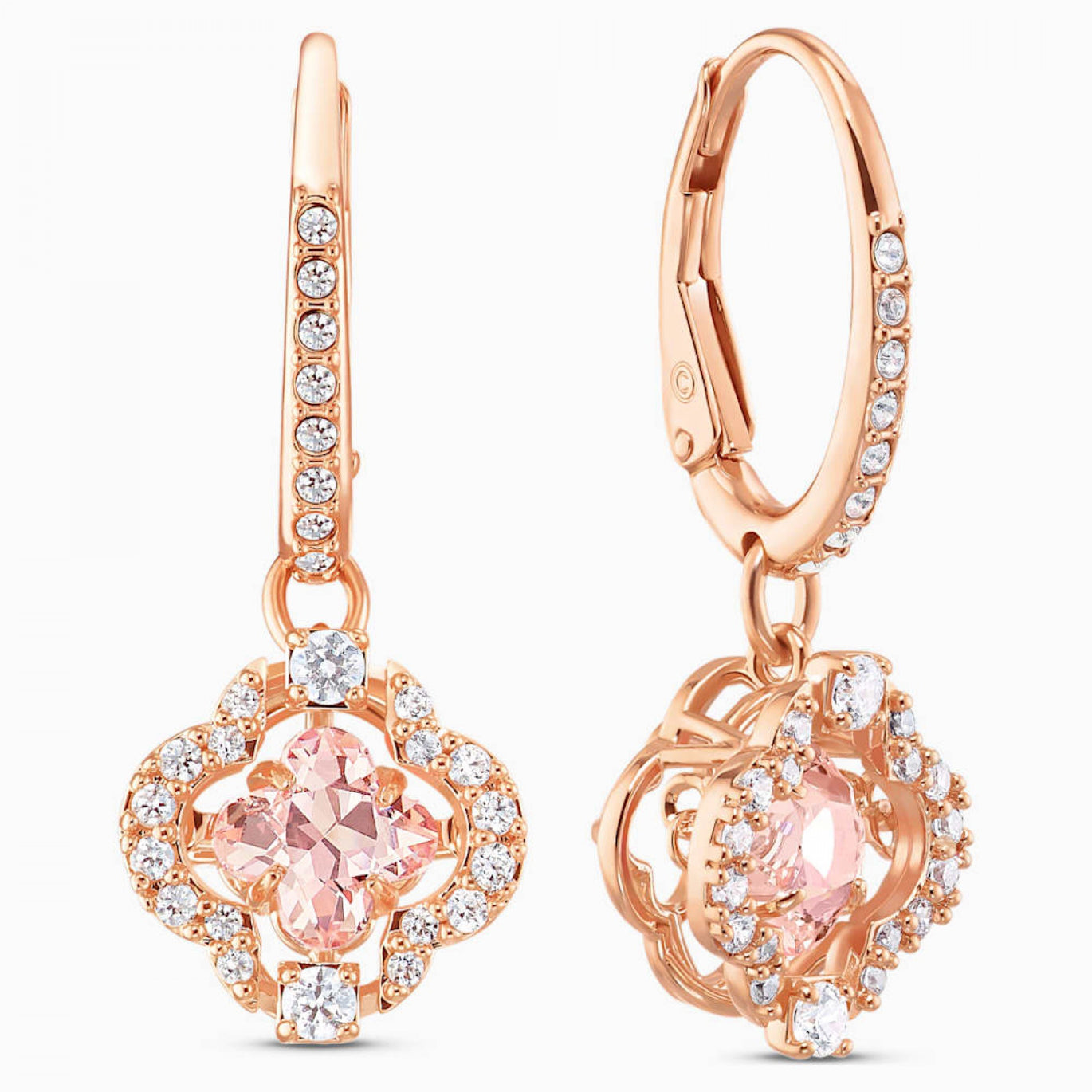 Swarovski Sparkling Dance Clover Pierced Earrings, Pink, Rose-Gold Tone Plated
