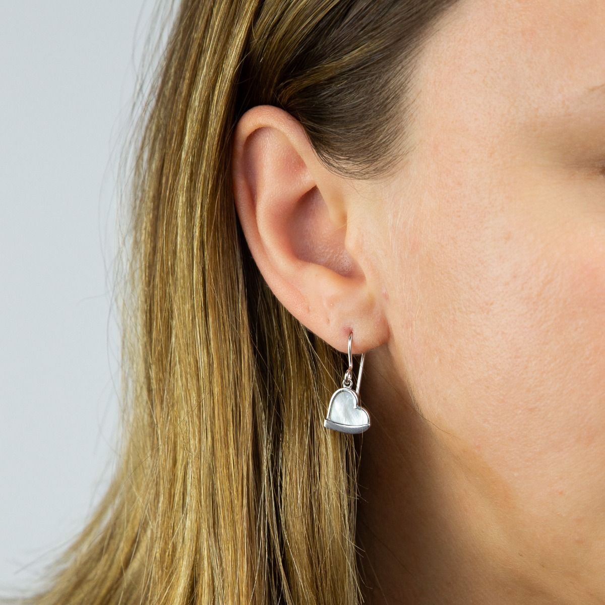 Heart Drop Earrings with Mother of Pearl Centre