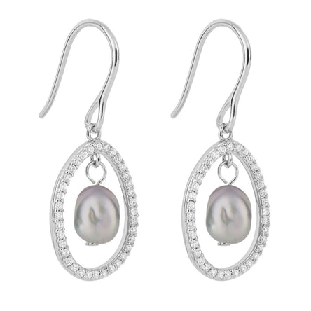 Floating Freshwater Pearl Drop Earrings with Platinum Plating