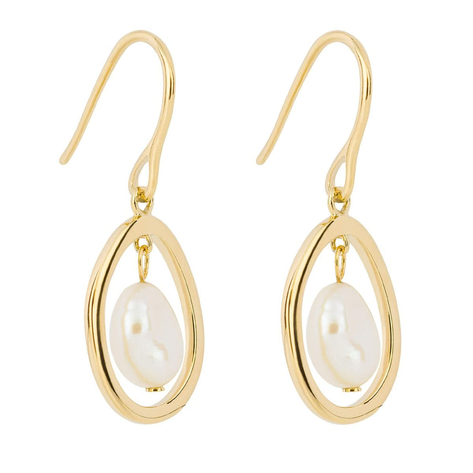 Floating Freshwater Pearl Drop Earrings with Yellow Gold Plating