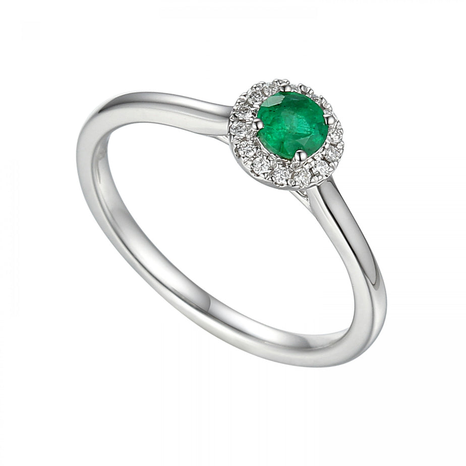 9ct White Gold, Diamond & Emerald Ring