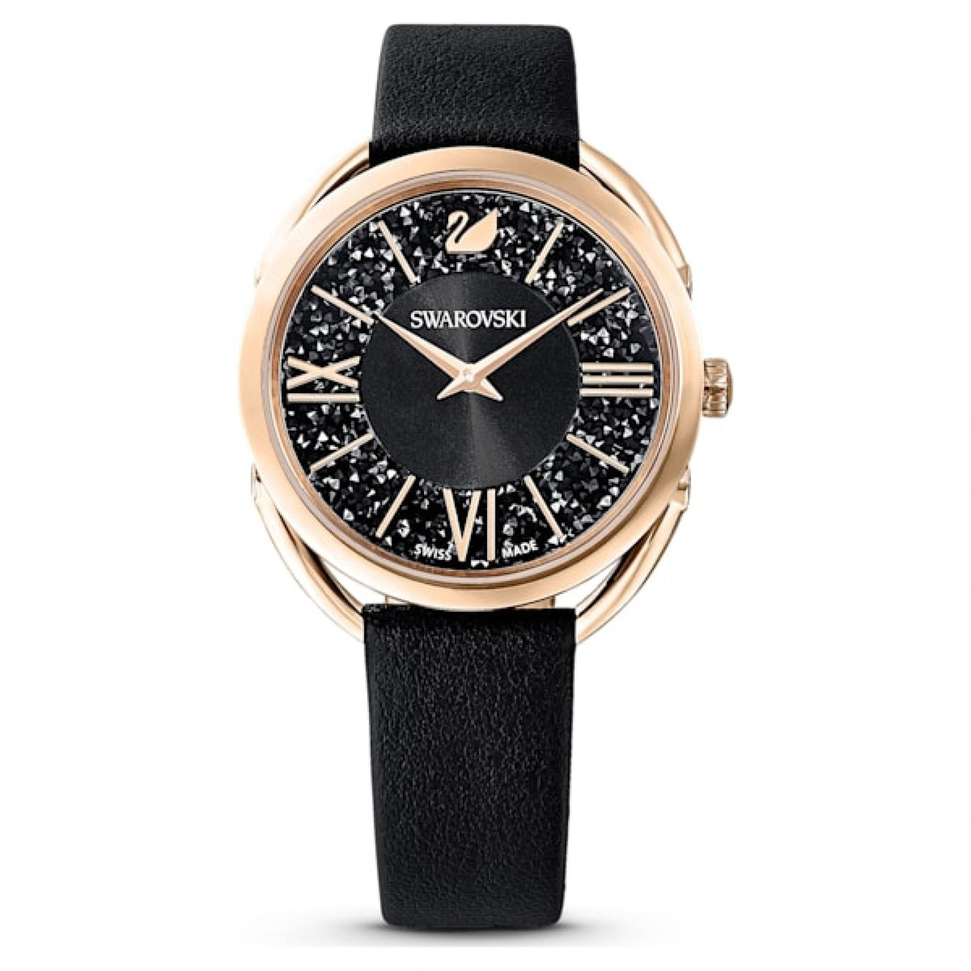 Swarovski Crystalline Glam Watch, Rose Gold Tone, Black Leather Strap