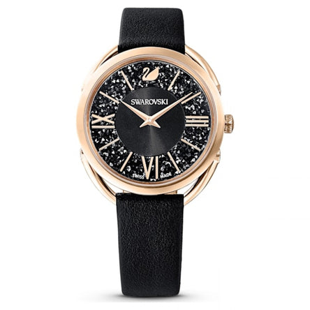 Swarovski Crystalline Glam Watch, Rose Gold Tone, Black Leather Strap