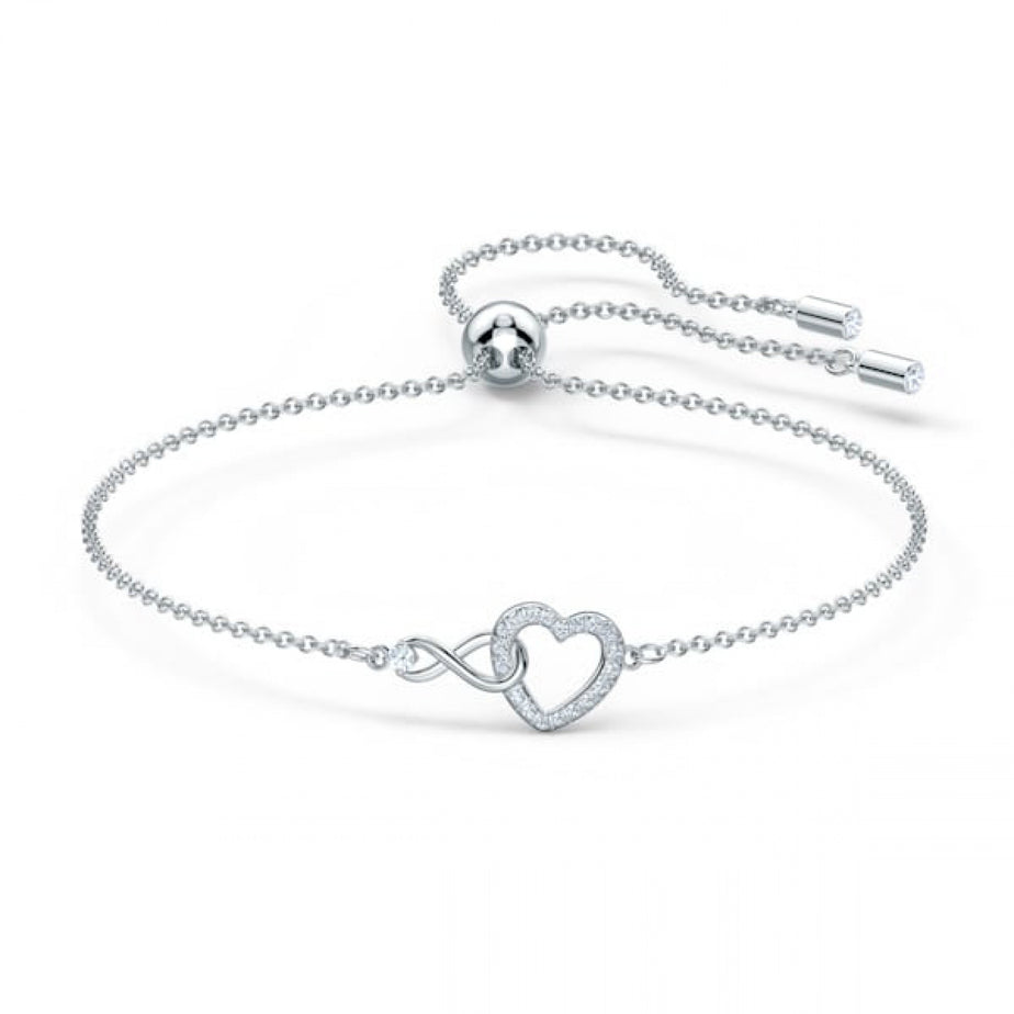 Swarovski Infinity Heart Bracelet, White, Rhodium Plated