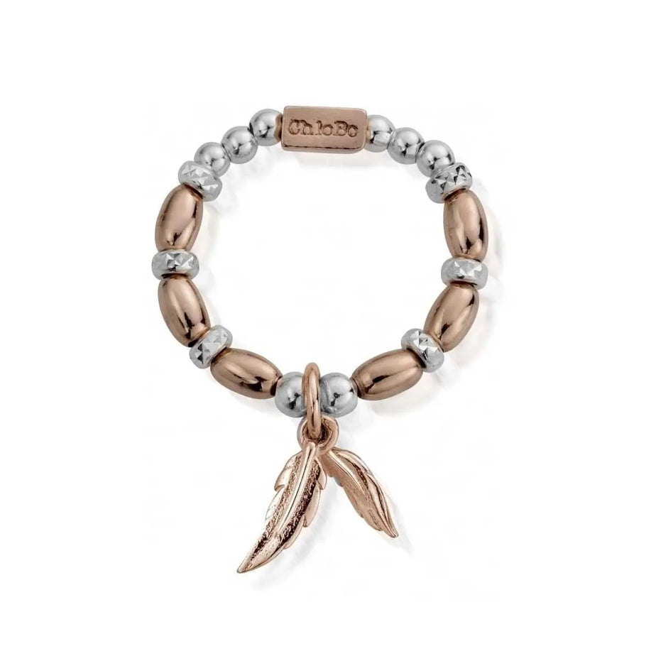 ChloBo Dainty Double Feather Ring Rose Gold & Silver