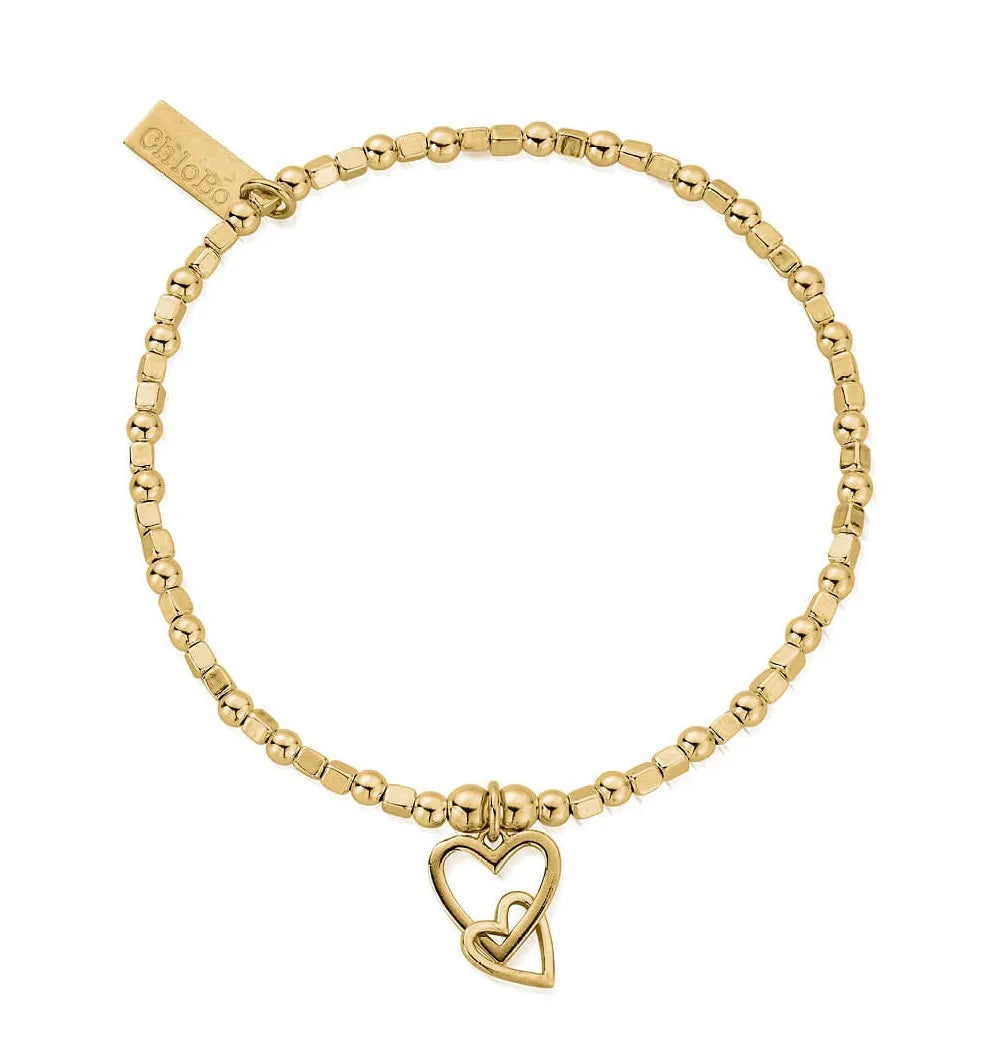 ChloBo Yellow Gold Mini Cube Interlocking Love Heart Bracelet