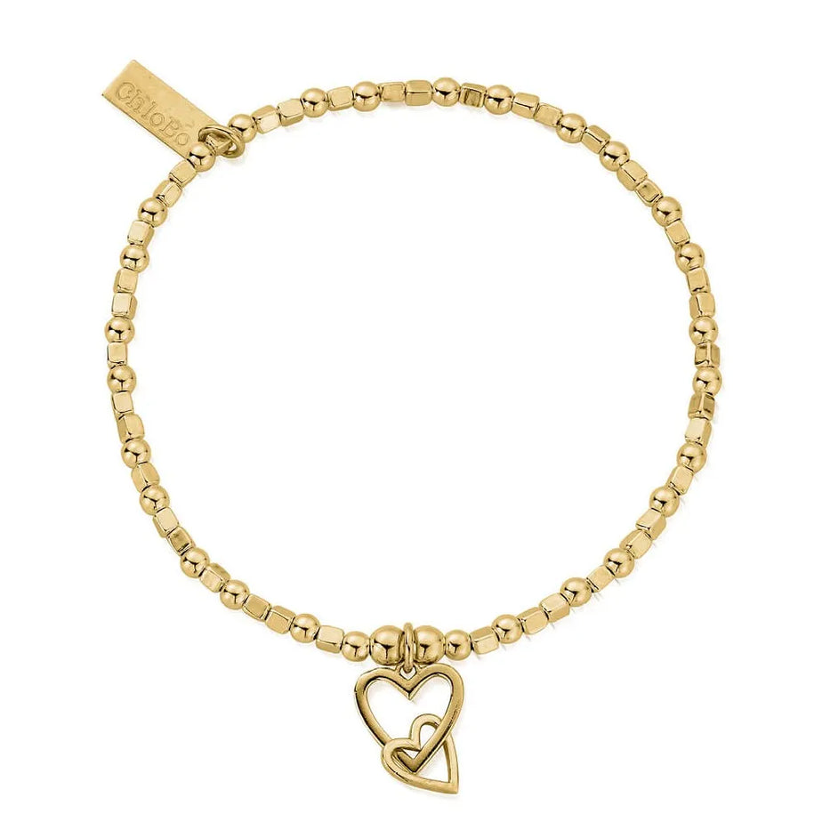 ChloBo Yellow Gold Mini Cube Interlocking Love Heart Bracelet