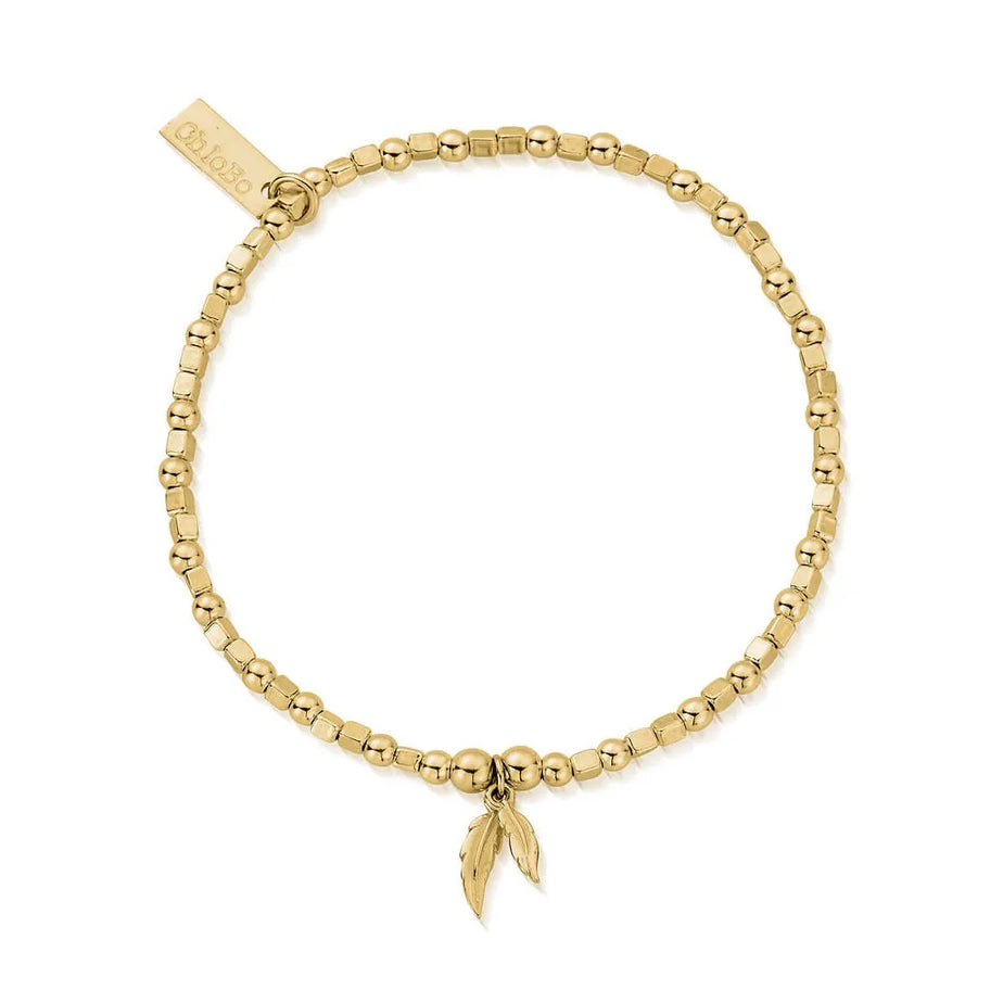 ChloBo Yellow Gold Mini Cube Double Feather Bracelet