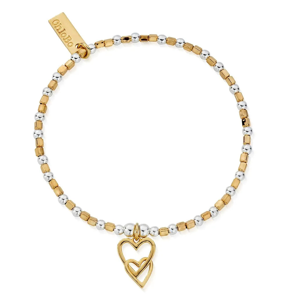 ChloBo Yellow Gold & Silver Interlocking Love Heart Bracelet