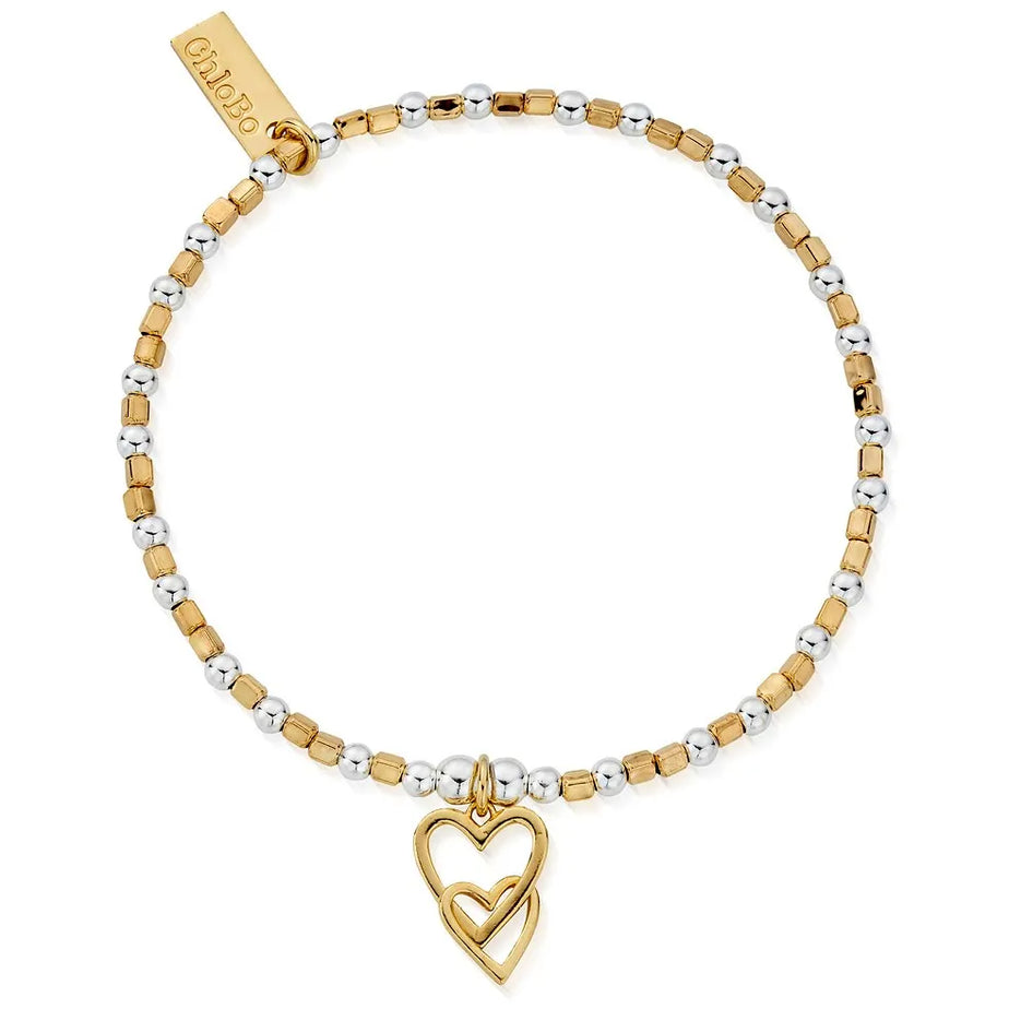 ChloBo Yellow Gold & Silver Interlocking Love Heart Bracelet