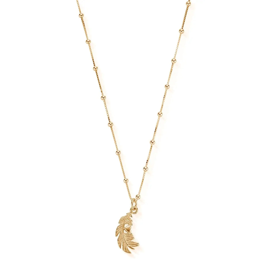 ChloBo Gold Bobble Chain Heart in Feather Necklace