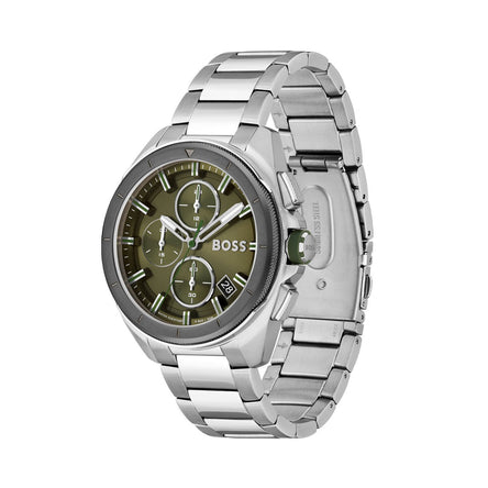 Boss Men's Olive Green Volane Chronograph Watch with Link Bracelet