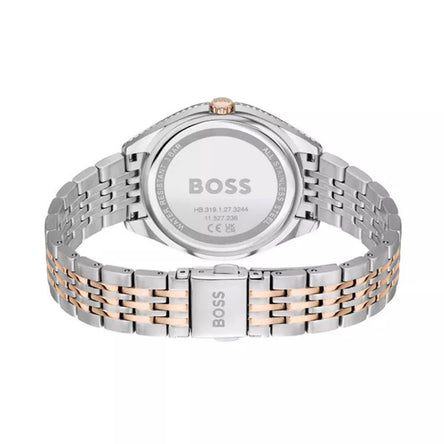 Boss Ladies Two Tone Green Dial with Crystal Studs Watch
