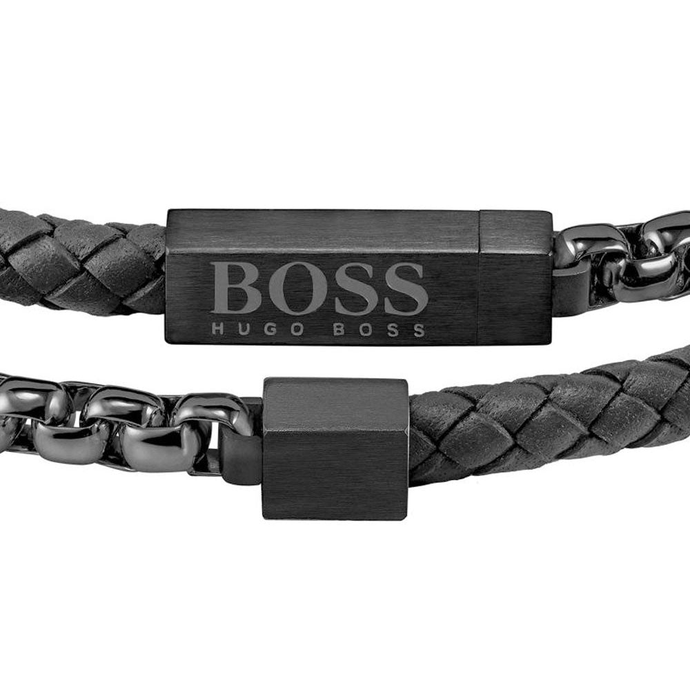 Boss Mens Double Wrap Leather Bracelet
