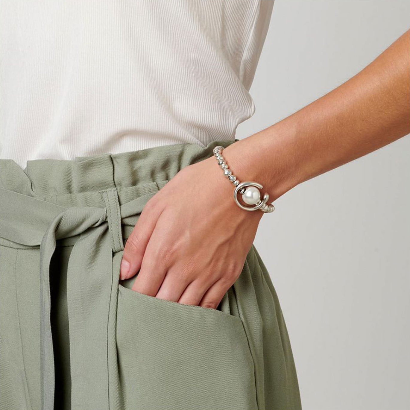 UNO de 50 Another Round Silver Pearl Bracelet